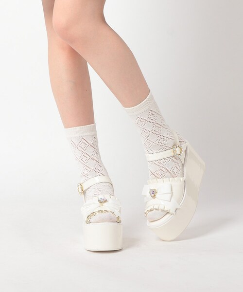 cs T&P サンダル オーロラリボン付き厚底フリルサンダル