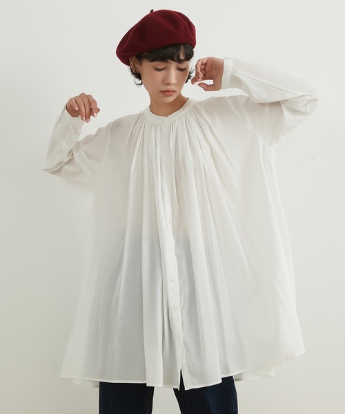 On One's Own ブラウス シャツ 長袖ロング丈ギャザーたっぷりブラウス