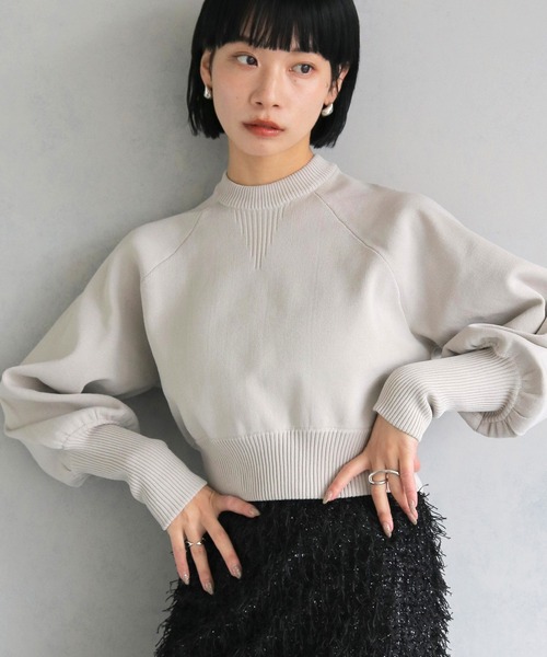 匿名配送shellerシェリエ ビジューボタンストライプクロップドセーター bijou button bubble cropped knit – shéller / シェリエ