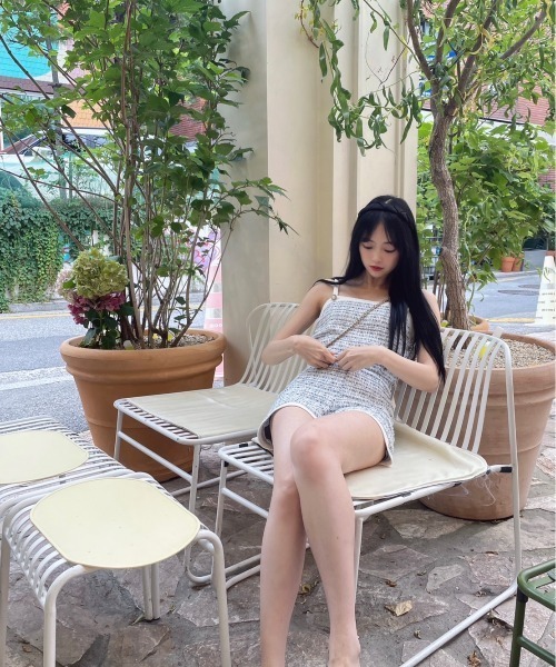 MimiChaton パンツ 「 」 mimi blue tweed pants（ツイード