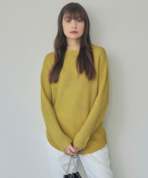 24ss 美品■ICB■洗える ペーパーブレンド シャインニット プルオーバー ICB 【洗える】 ペーパーブレンドシャインニット Vネックプルオーバー