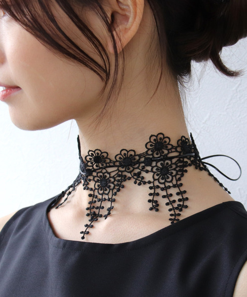 Three Four Time ネックレス ブラックレースカワヒモチョーカー