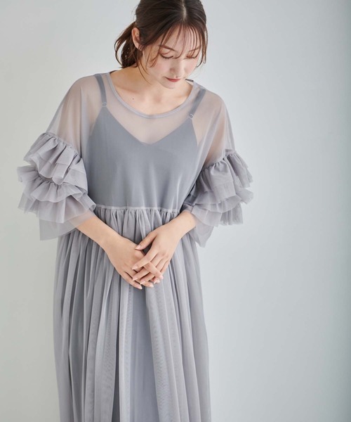フリー【新品インポートセレクト】フリルスリーブフリル裾総プリーツドレスワンピース FREAK'S STORE ワンピース 「新色追加」裾フリルピグメント