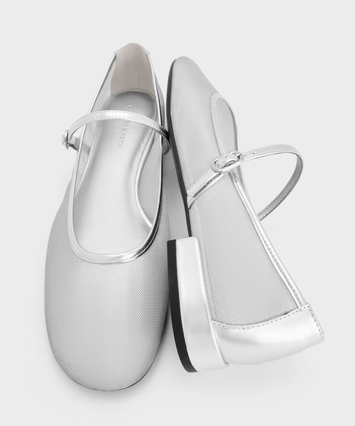 ホワイト メッシュ フラットシューズ CHARLES ＆ KEITH バレエシューズ パンプス メッシュ メリー