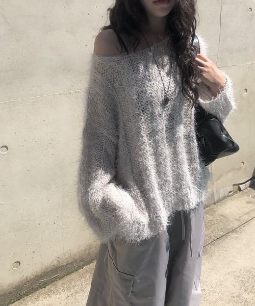anyonemore ニット セーター ルーズアンゴラ風シャギーニット