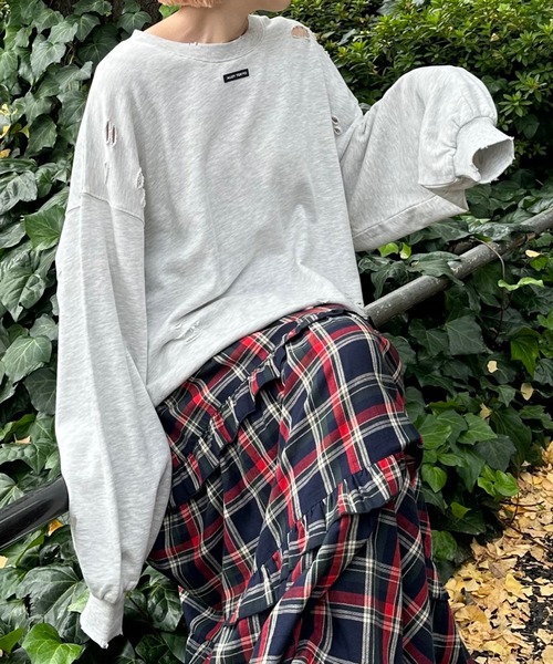 トレーナー スウェット いっぱいダメージBIGスウェット レディース Alley Tokyo トレーナー スウェット いっぱいダメージBIG