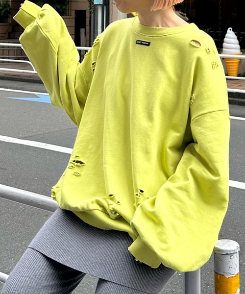 トレーナー スウェット いっぱいダメージBIGスウェット レディース