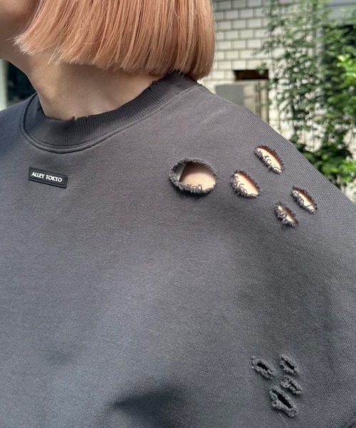 トレーナー スウェット いっぱいダメージBIGスウェット レディース Alley Tokyo トレーナー スウェット いっぱいダメージBIG