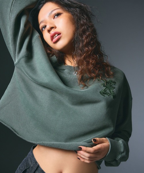 トレーナー スウェット FADED X PATCH LAYERED SHOULDER SWEAT TOP レディース X-girl トレーナー スウェット FADED X PATCH LAYERED SHOULDER