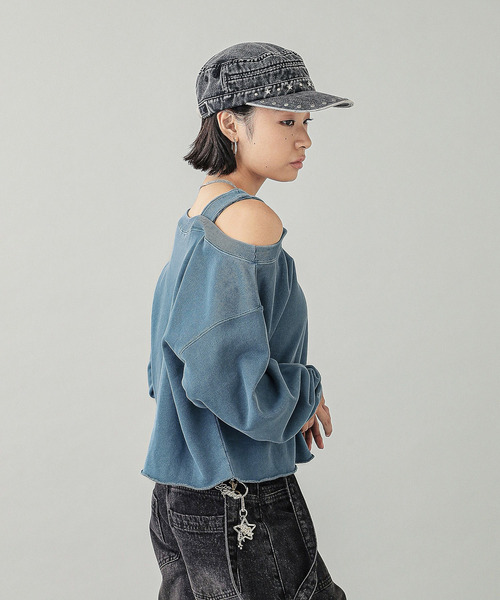 トレーナー スウェット FADED X PATCH LAYERED SHOULDER SWEAT TOP レディース X-girl トレーナー スウェット FADED X PATCH LAYERED SHOULDER