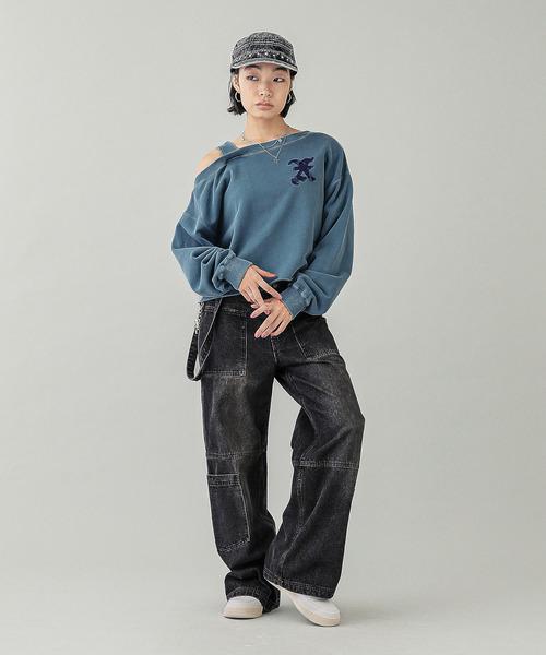 トレーナー スウェット FADED X PATCH LAYERED SHOULDER SWEAT TOP レディース X-girl トレーナー スウェット FADED X PATCH LAYERED SHOULDER