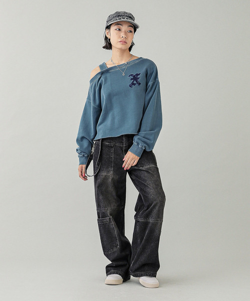 トレーナー スウェット FADED X PATCH LAYERED SHOULDER SWEAT TOP レディース X-girl トレーナー スウェット FADED X PATCH LAYERED SHOULDER