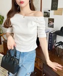 tシャツ ワンショルダーギャザー半袖カットソー...の詳細画像2