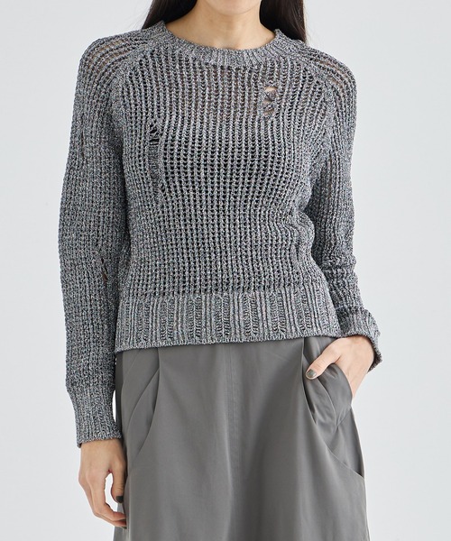 ニット セーター 「ODAKHA/オダカ」shiny seamless knit/メッシュニット レディース