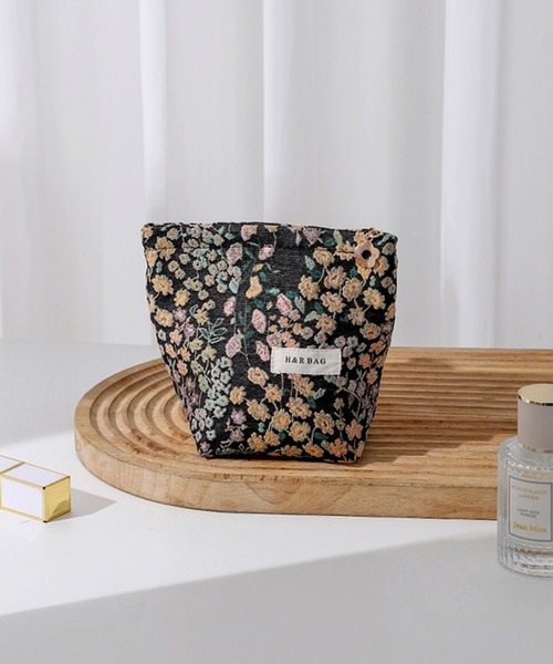 ベロアフラワー刺繍/ミニフラット ポーチ（ポーチ）｜Flowering