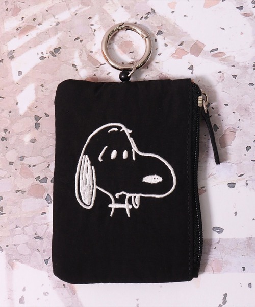 PEANUTS パスケース (ACT)「PEANUTS」フェイス 刺繍 ナイロン
