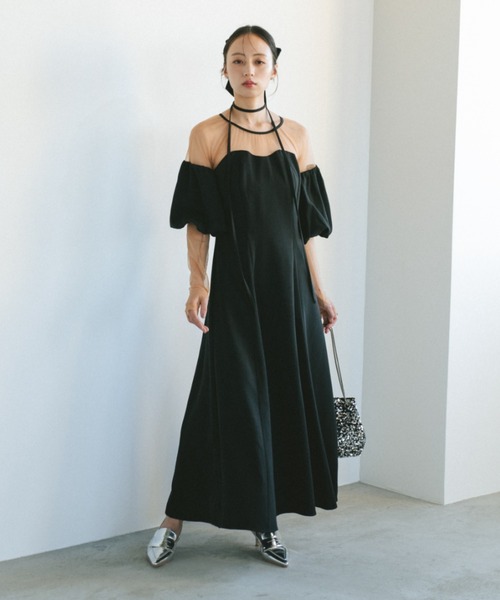 .*Mer❤︎*. 　　 sismetry 2wayシアーパフドレス VANNIE U（ヴァニーユー） ドレス シアードッキングパフスリーブドレス