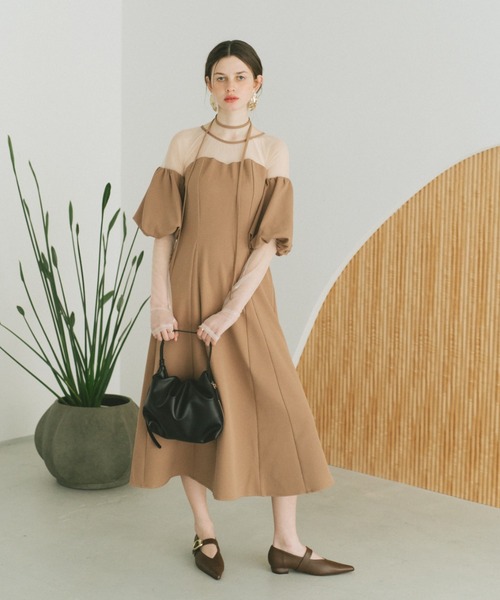 VANNIE U（ヴァニーユー） ドレス シアードッキングパフスリーブドレス