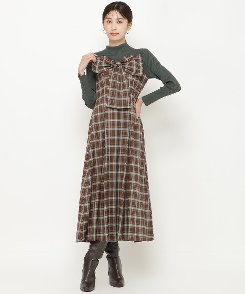 AND COUTURE（アンドクチュール） ワンピース チェックリボン切替