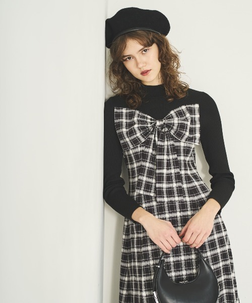 AND COUTURE（アンドクチュール） ワンピース チェックリボン切替