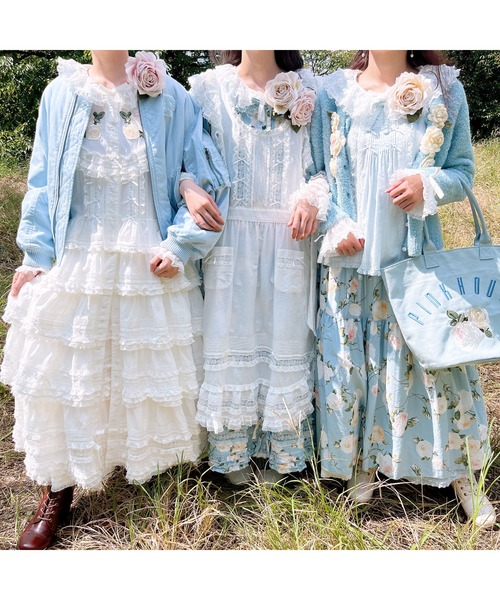 PINK HOUSE トートバッグ ホワイトローズ刺繍バッグ レディース