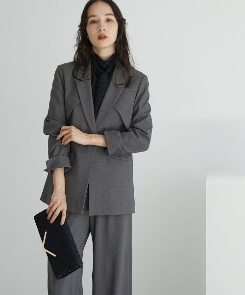 Callarus セットアップ 洗える防しわデザインテーラードジャケット