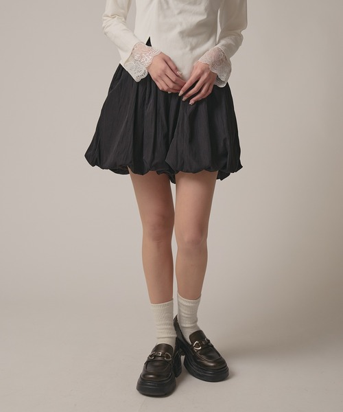 新品リテンLiten balloon skirt バルーンスカートネイビー1 L's】BALLOON SKIRT LINEN LIKE CHECK/バルーンスカート リネン