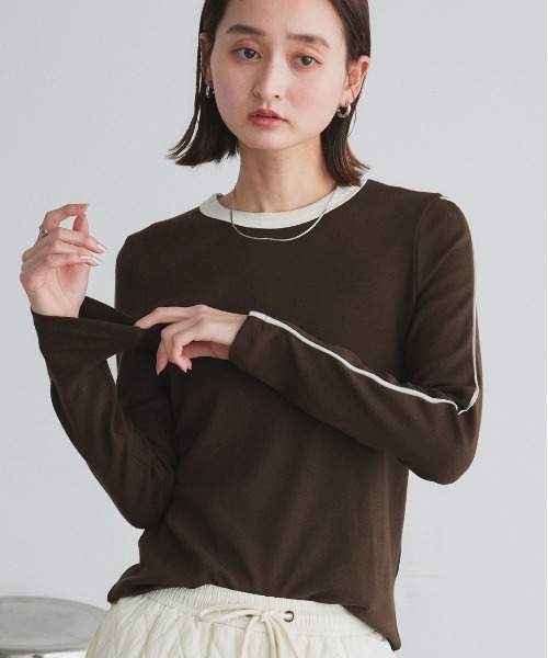 ad thie（アドティエ） tシャツ パイピング リンガー ロングTシャツ
