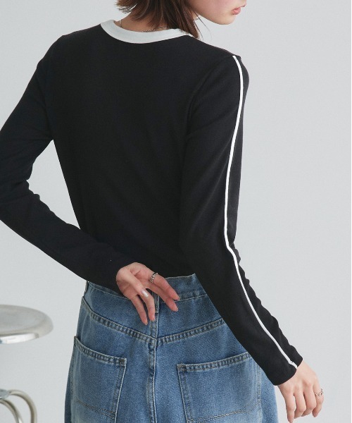 8egreedyロンt ad thie（アドティエ） tシャツ パイピング リンガー ロングTシャツ