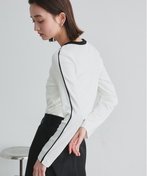 ad thie（アドティエ） tシャツ パイピング リンガー ロングTシャツ