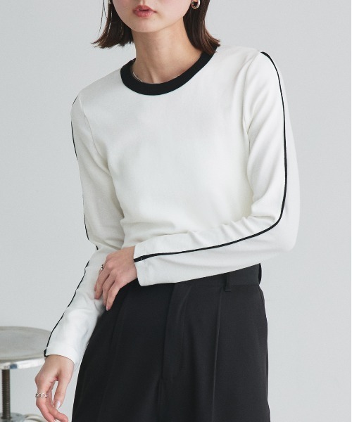ad thie（アドティエ） tシャツ パイピング リンガー ロングTシャツ