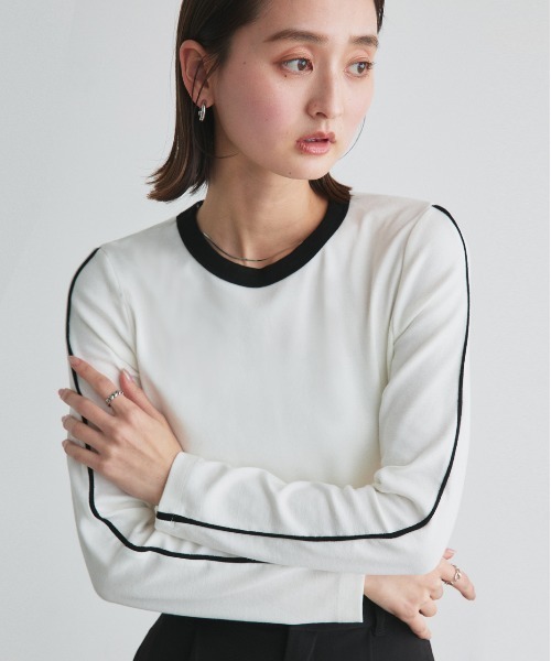 ad thie（アドティエ） tシャツ パイピング リンガー ロングTシャツ