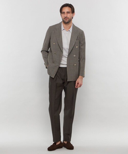 ジャケット テーラードジャケット 「DORMEUIL/ドーメル」「SUPER LITE TONIK」ダブルブレステッドグレンチェックブレザー メンズの画像