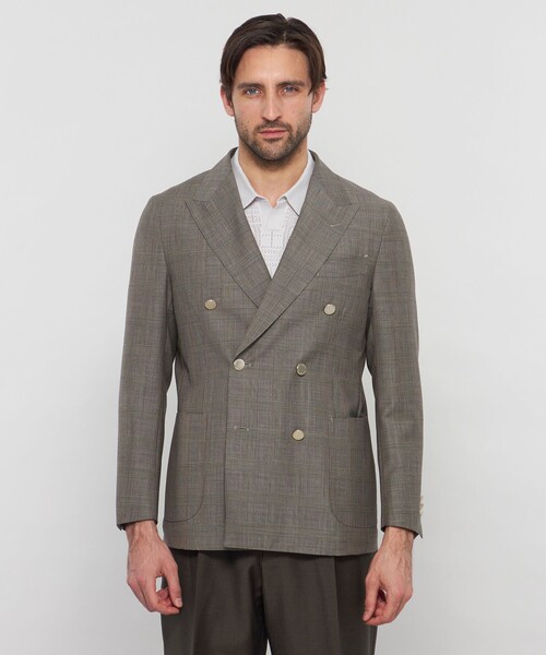 ジャケット テーラードジャケット 「DORMEUIL/ドーメル」「SUPER LITE TONIK」ダブルブレステッドグレンチェックブレザー メンズの画像