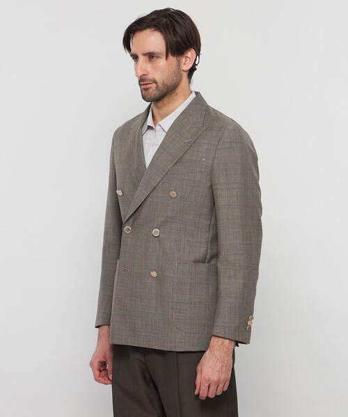 ジャケット テーラードジャケット 「DORMEUIL/ドーメル」「SUPER LITE TONIK」ダブルブレステッドグレンチェックブレザー メンズの画像