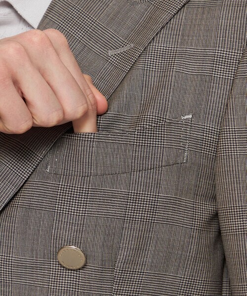 ジャケット テーラードジャケット 「DORMEUIL/ドーメル」「SUPER LITE TONIK」ダブルブレステッドグレンチェックブレザー メンズの画像