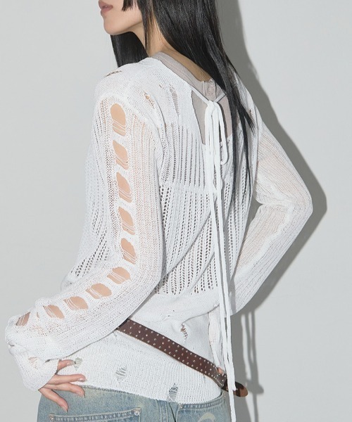ニット セーター A'GEM/9 × .kom 「 FANCY CLUB/ファンシークラブ」 2-WAY DAMAGE KNIT LONG SLEEV