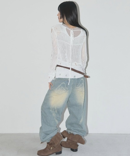 ニット セーター A'GEM/9 × .kom 「 FANCY CLUB/ファンシークラブ」 2-WAY DAMAGE KNIT LONG SLEEV A'GEM/9 × .kom 『 FANCY CLUB/ファンシークラブ』 2-WAY DAMAGE