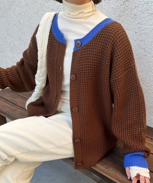 「nemne store」 ニットカーディガン フリー グリーン レディース_画像4