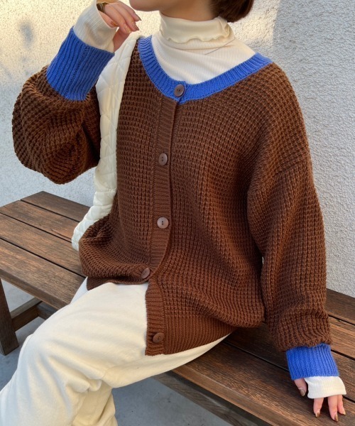 「nemne store」 ニットカーディガン フリー グリーン レディース_画像5