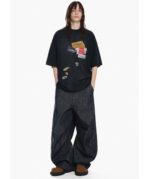 MASONPRINCE tシャツ オーバーサイズ ダメージ加工 ステッカープリント