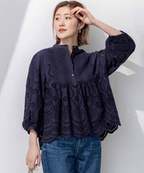 ブラウス シャツ 「洗える」コットンエンブロイダリー クロップド