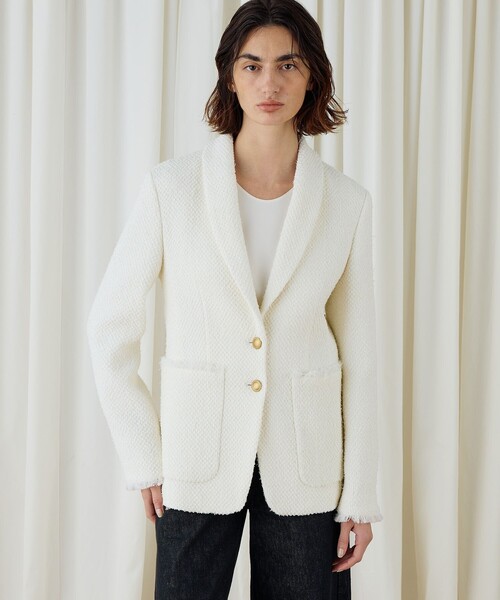 Nodressホワイト テーラードジャケット ウール混合 DES PRES ジャケット テーラードジャケット ツイストヤーンツイード