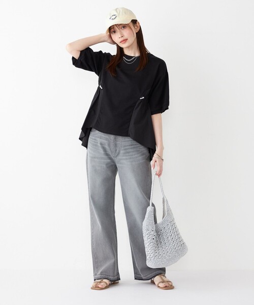 tシャツ 「WEB限定」前後ドッキングフレアTシャツ「洗濯機で洗える」 レディース セール】ドッキングフレアトップス【洗濯機洗い可/接触冷感/吸水