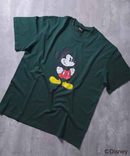 Disney ミッキーマウス 半袖 リンガー Tシャツ M 古着 ディズニー 緑 ミッキーマウス ディズニー Disney プリント キャラクター T