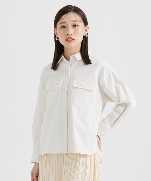 ブラウス シャツ 小さいサイズ　綿100％フラップ付き長袖シャツ　低身長さん・小柄女性 レディース