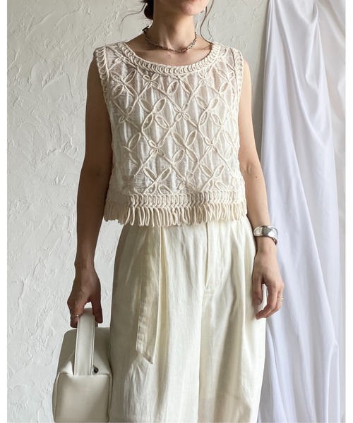 She's Closet ベスト ジレ フリンジレースクロシェ編みノースリーブ