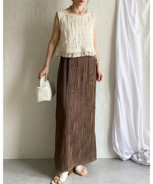 She's Closet ベスト ジレ フリンジレースクロシェ編み
