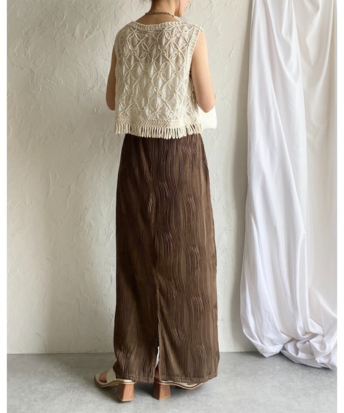 She's Closet ベスト ジレ フリンジレースクロシェ編みノースリーブ