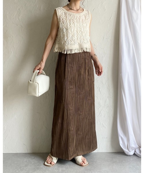 She's Closet ベスト ジレ フリンジレースクロシェ編みノースリーブ